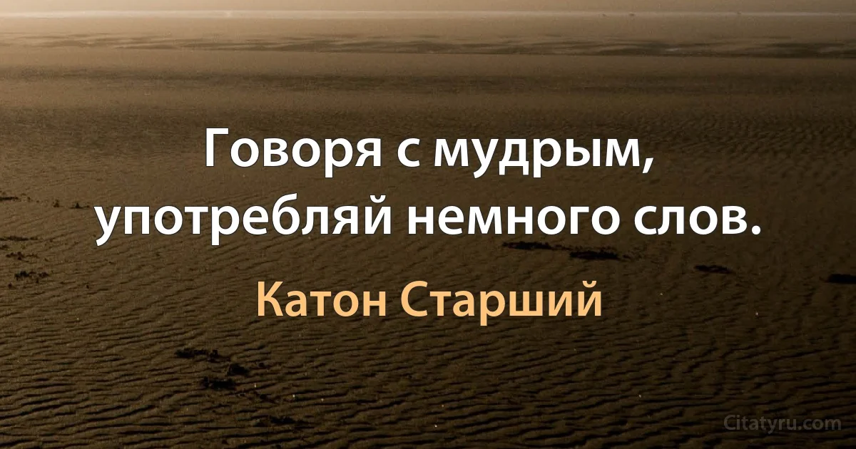 Говоря с мудрым, употребляй немного слов. (Катон Старший)