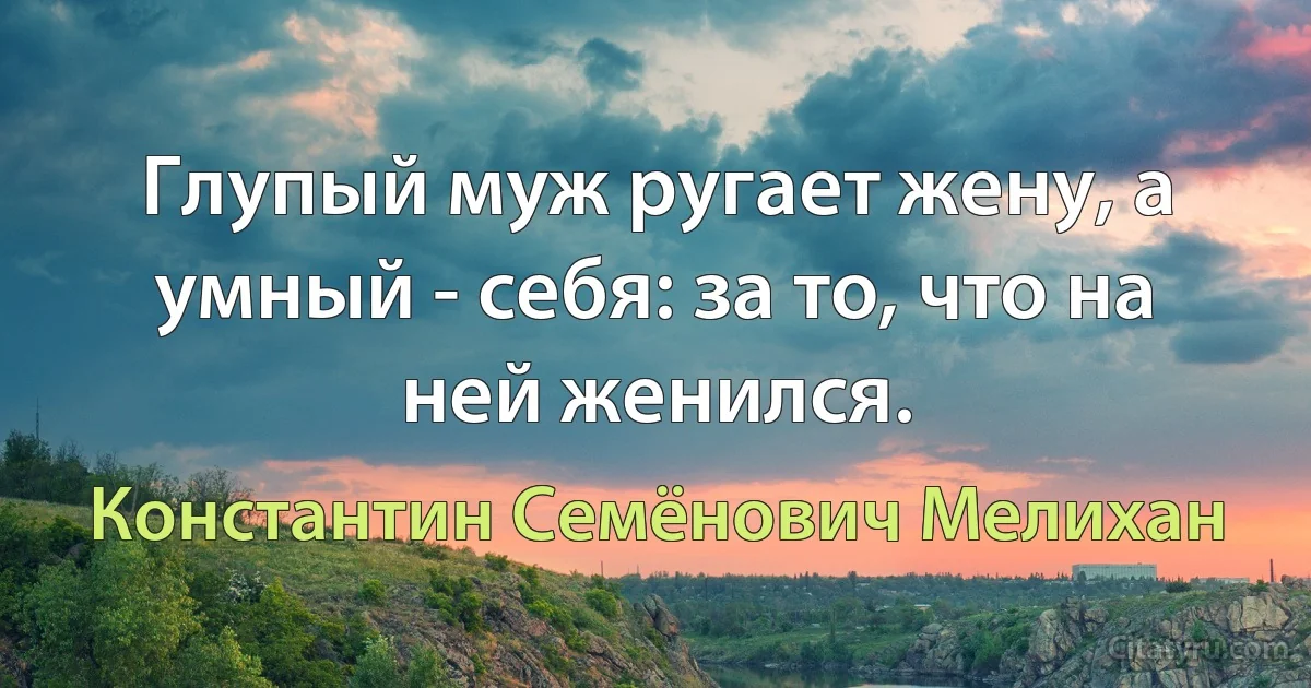 Глупый муж ругает жену, а умный - себя: за то, что на ней женился. (Константин Семёнович Мелихан)