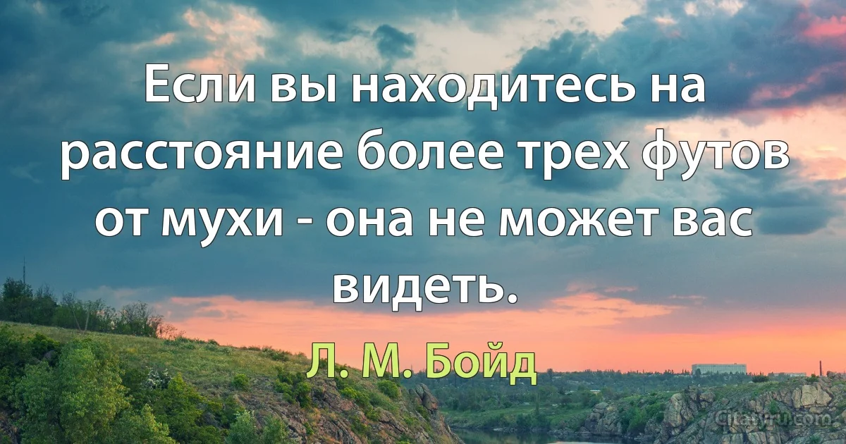 Если вы находитесь на расстояние более трех футов от мухи - она не может вас видеть. (Л. М. Бойд)