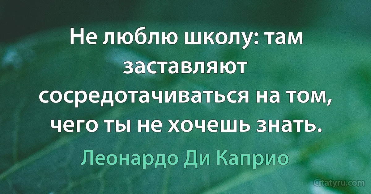 Не люблю школу: там заставляют сосредотачиваться на том, чего ты не хочешь знать. (Леонардо Ди Каприо)