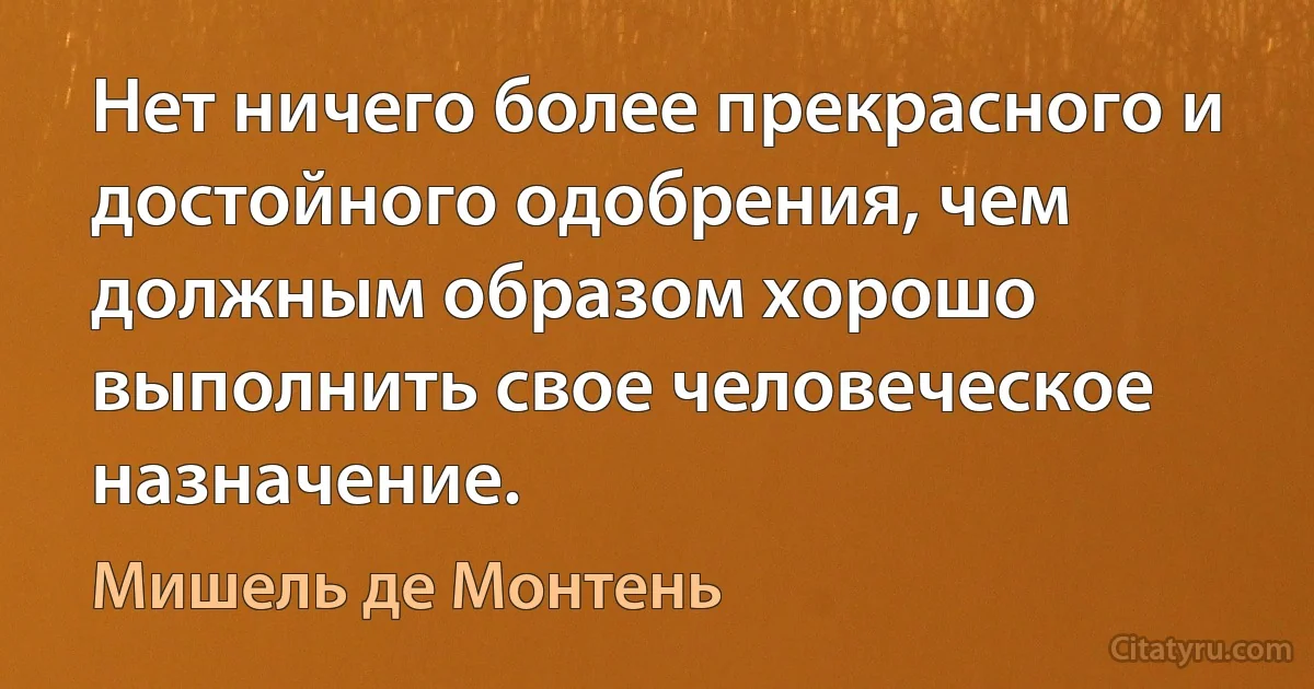 Нет ничего более прекрасного и достойного одобрения, чем должным образом хорошо выполнить свое человеческое назначение. (Мишель де Монтень)