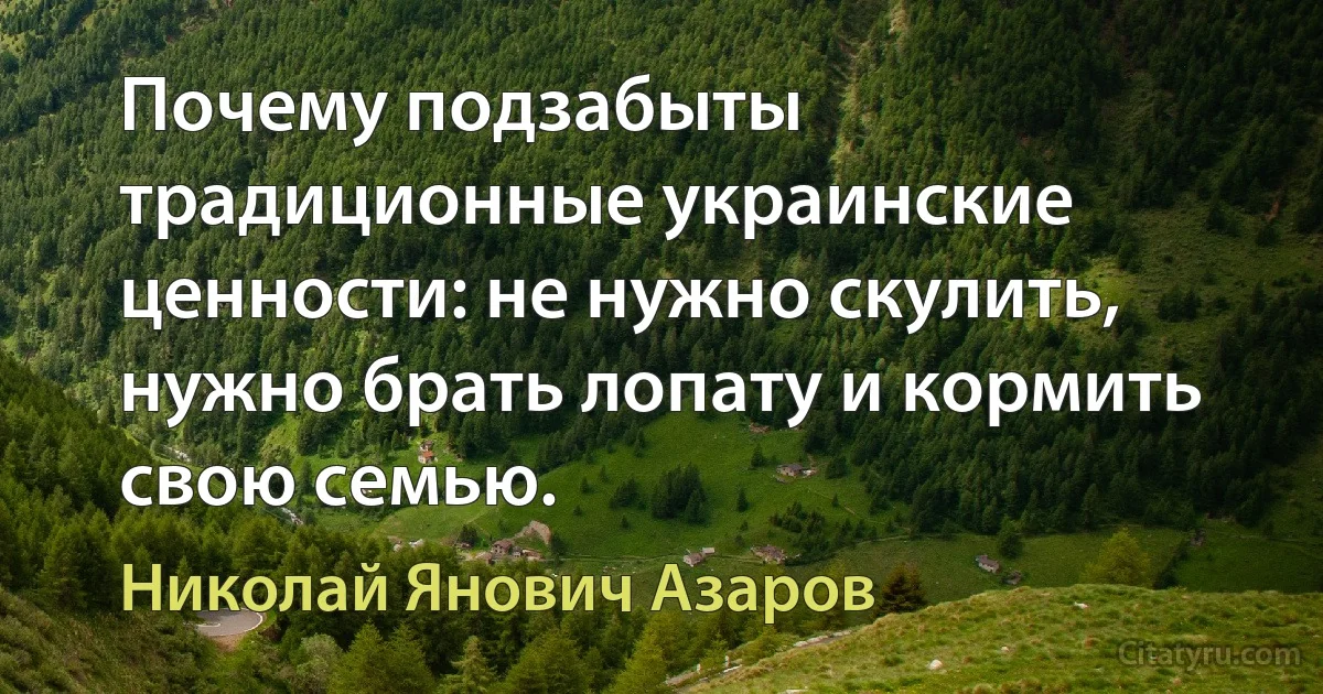 Почему подзабыты традиционные украинские ценности: не нужно скулить, нужно брать лопату и кормить свою семью. (Николай Янович Азаров)