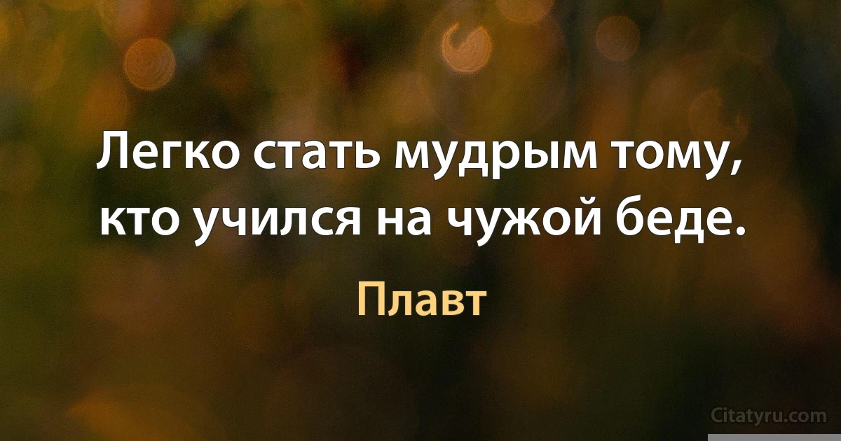 Легко стать мудрым тому, кто учился на чужой беде. (Плавт)