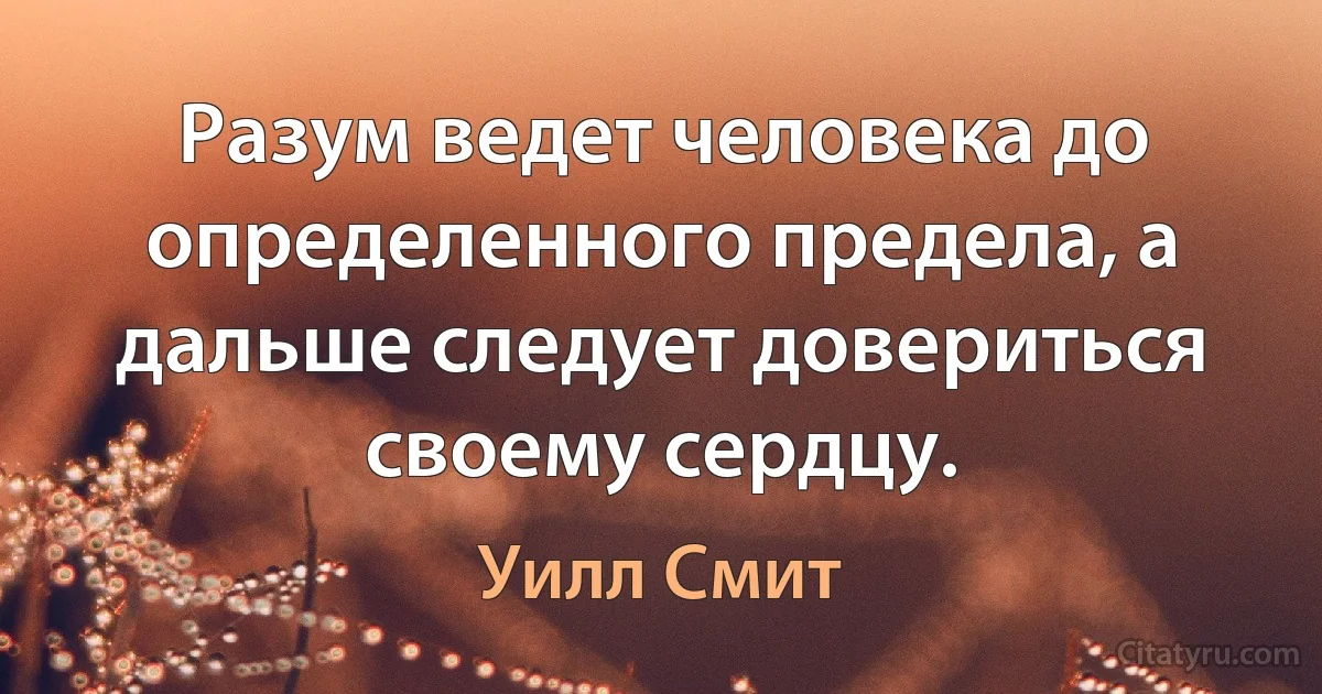 Разум ведет человека до определенного предела, а дальше следует довериться своему сердцу. (Уилл Смит)