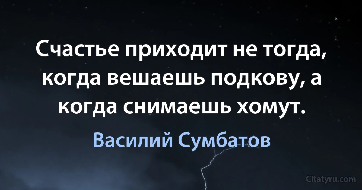 Счастье приходит не тогда, когда вешаешь подкову, а когда снимаешь хомут. (Василий Сумбатов)