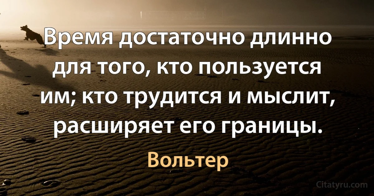 Время достаточно длинно для того, кто пользуется им; кто трудится и мыслит, расширяет его границы. (Вольтер)