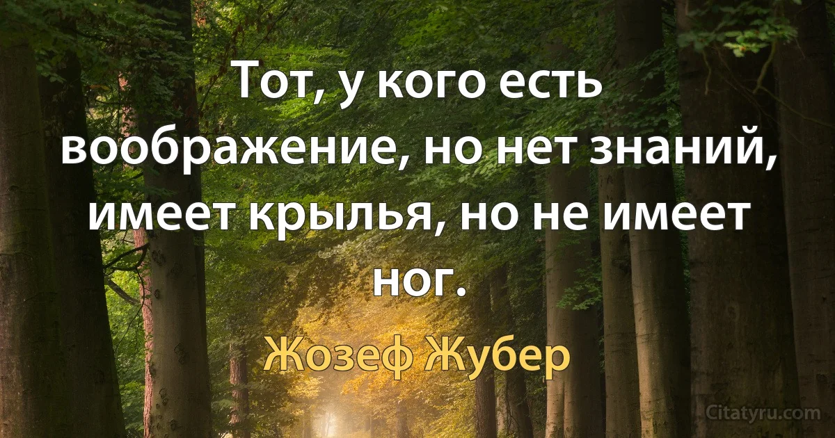 Тот, у кого есть воображение, но нет знаний, имеет крылья, но не имеет ног. (Жозеф Жубер)