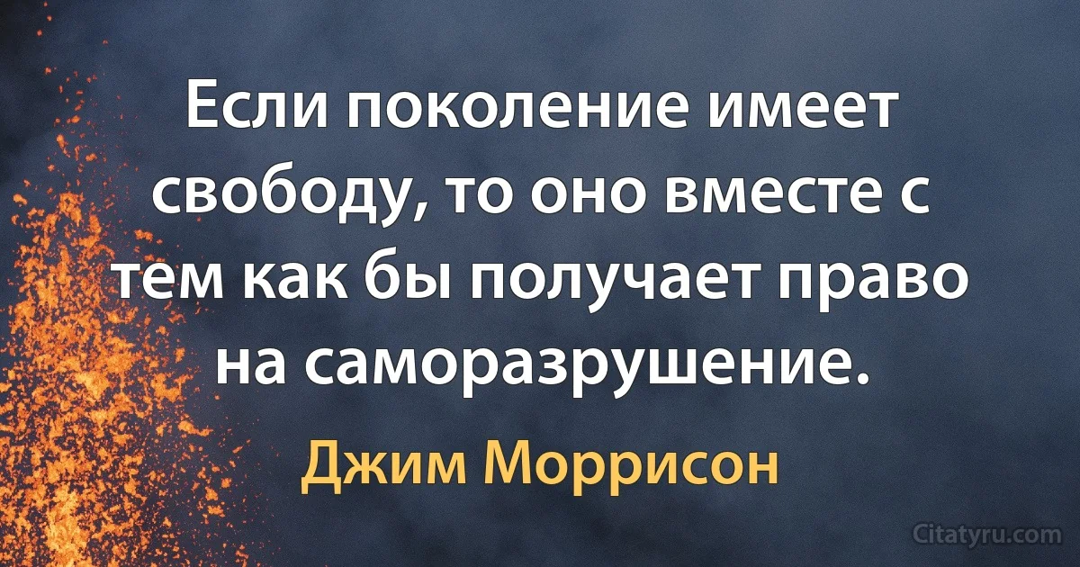 Если поколение имеет свободу, то оно вместе с тем как бы получает право на саморазрушение. (Джим Моррисон)