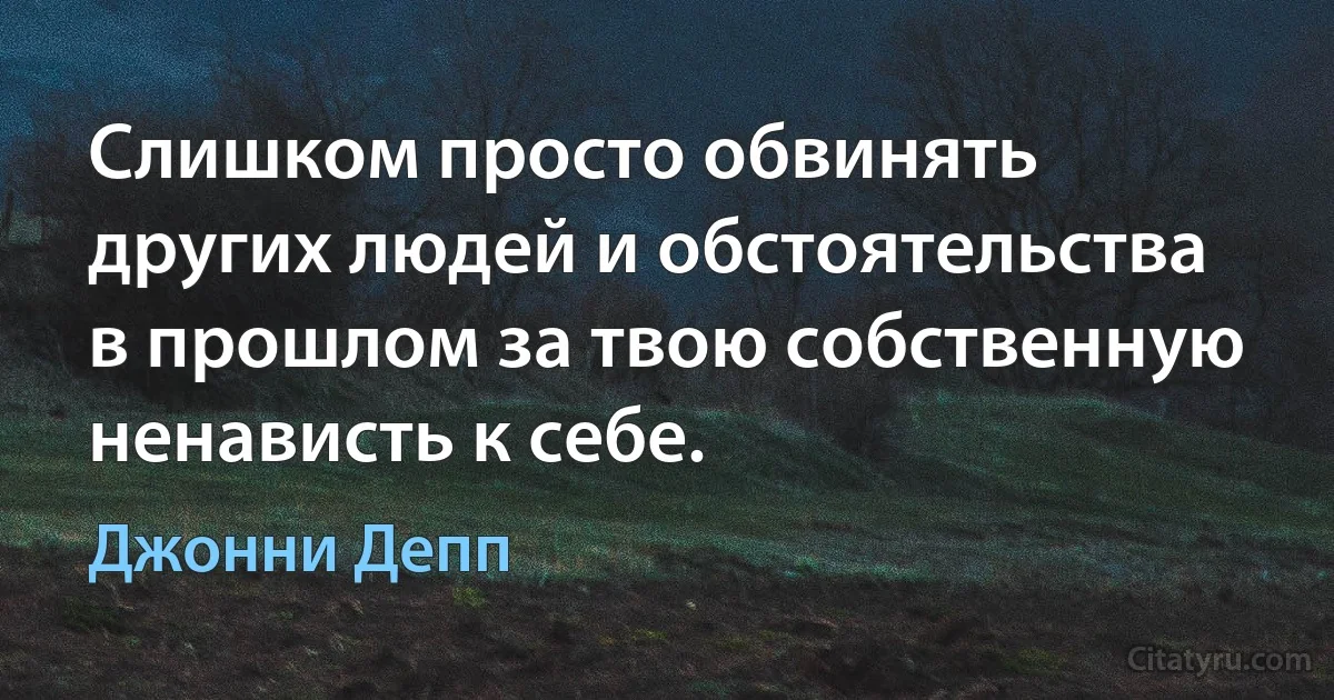 Слишком просто обвинять других людей и обстоятельства в прошлом за твою собственную ненависть к себе. (Джонни Депп)