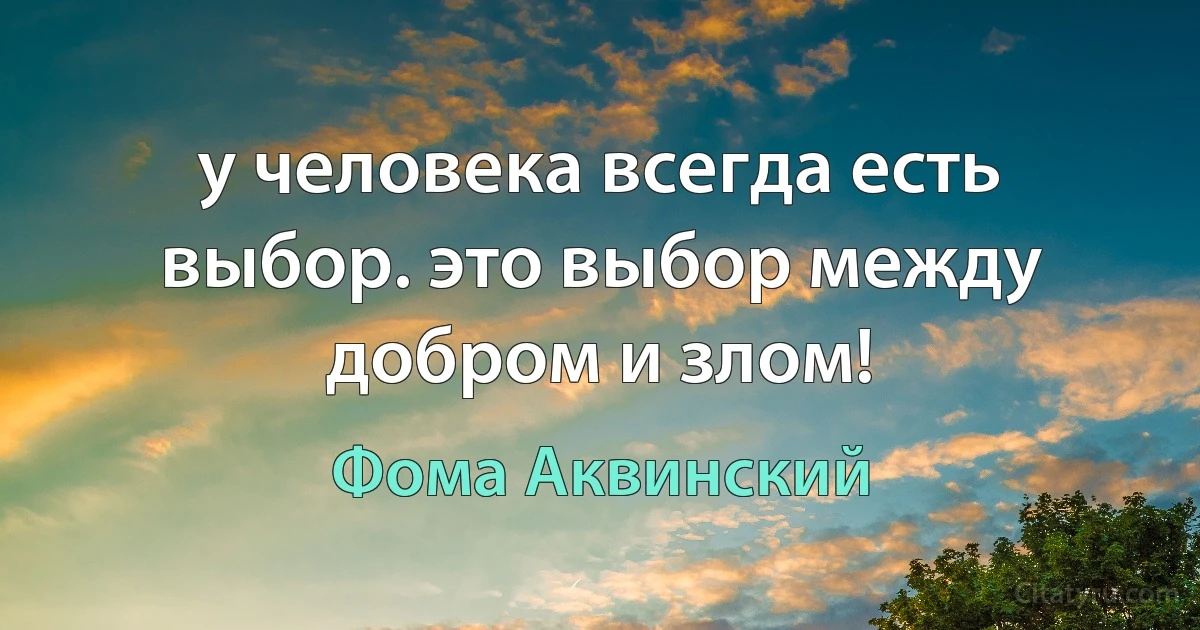 у человека всегда есть выбор. это выбор между добром и злом! (Фома Аквинский)