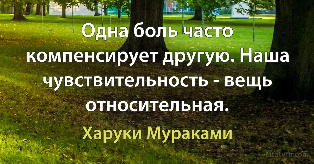 Одна боль часто компенсирует другую. Наша чувствительность - вещь относительная. (Харуки Мураками)