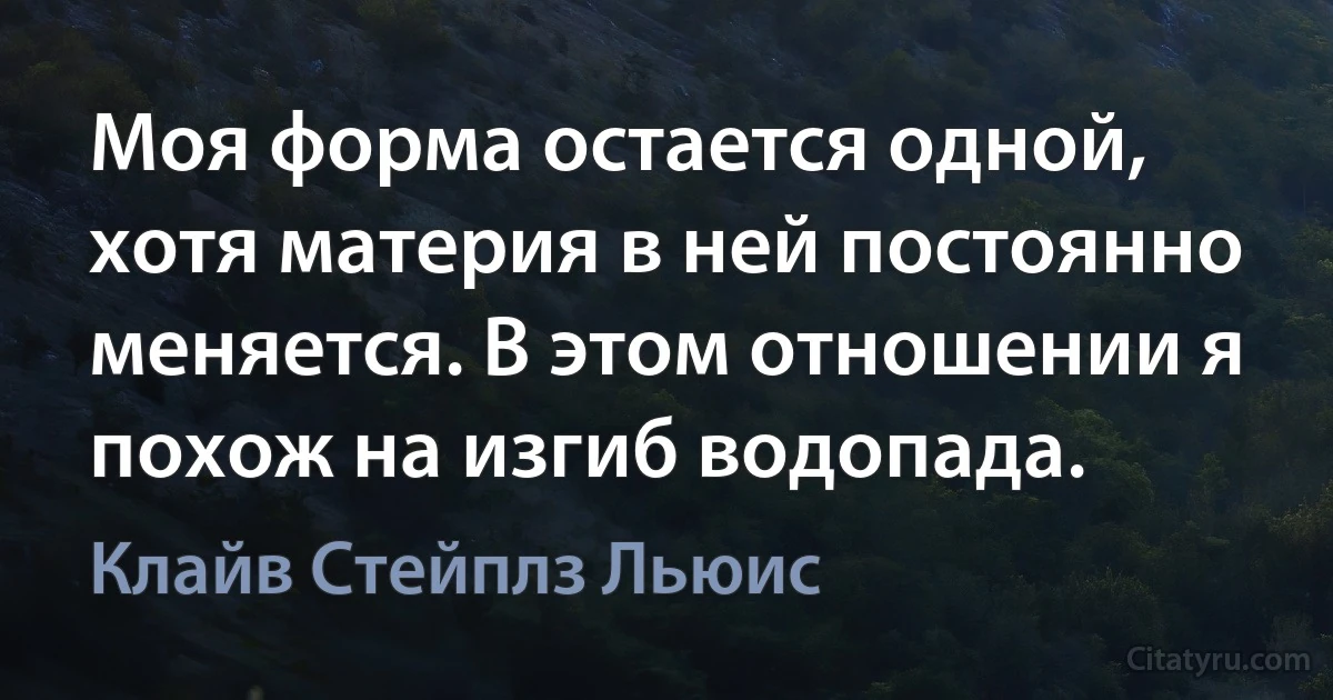 Моя форма остается одной, хотя материя в ней постоянно меняется. В этом отношении я похож на изгиб водопада. (Клайв Стейплз Льюис)