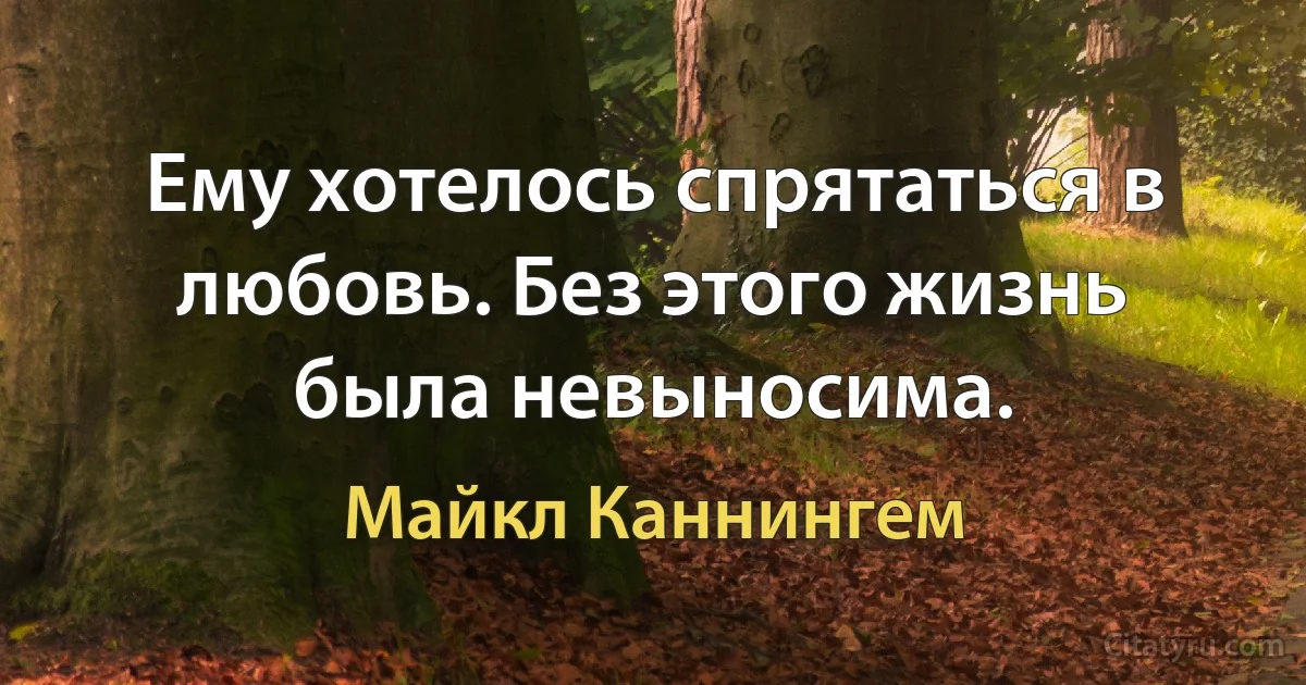 Ему хотелось спрятаться в любовь. Без этого жизнь была невыносима. (Майкл Каннингем)