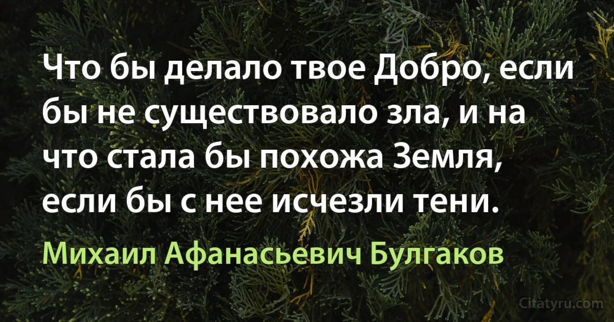 Что бы делало твое Добро, если бы не существовало зла, и на что стала бы похожа Земля, если бы с нее исчезли тени. (Михаил Афанасьевич Булгаков)