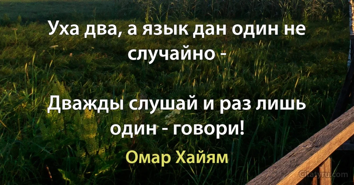 Уха два, а язык дан один не случайно -

Дважды слушай и раз лишь один - говори! (Омар Хайям)