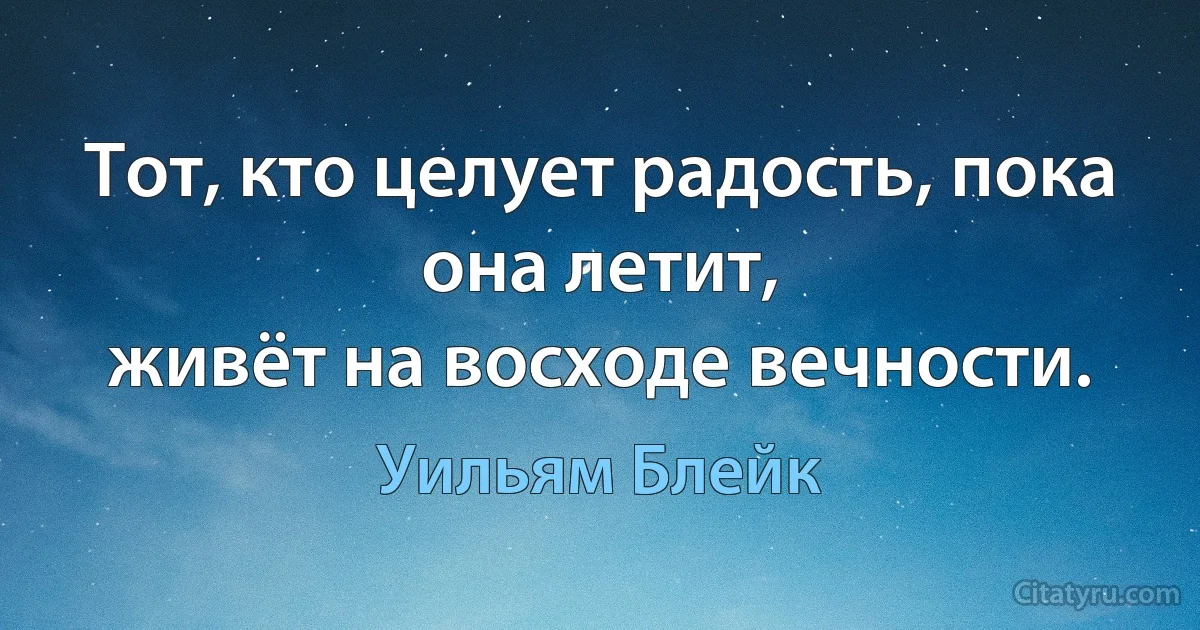 Тот, кто целует радость, пока она летит,
живёт на восходе вечности. (Уильям Блейк)