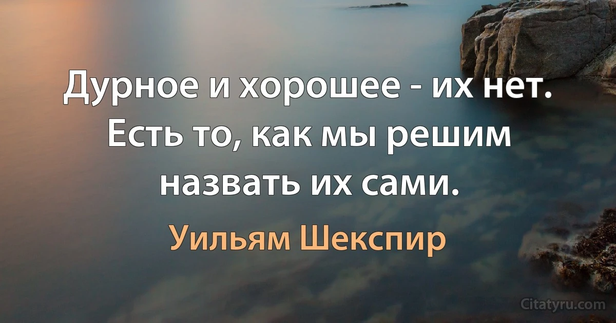 Дурное и хорошее - их нет. Есть то, как мы решим назвать их сами. (Уильям Шекспир)