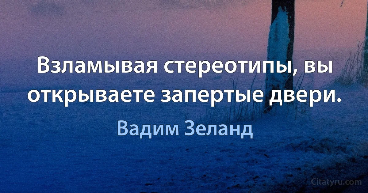 Взламывая стереотипы, вы открываете запертые двери. (Вадим Зеланд)