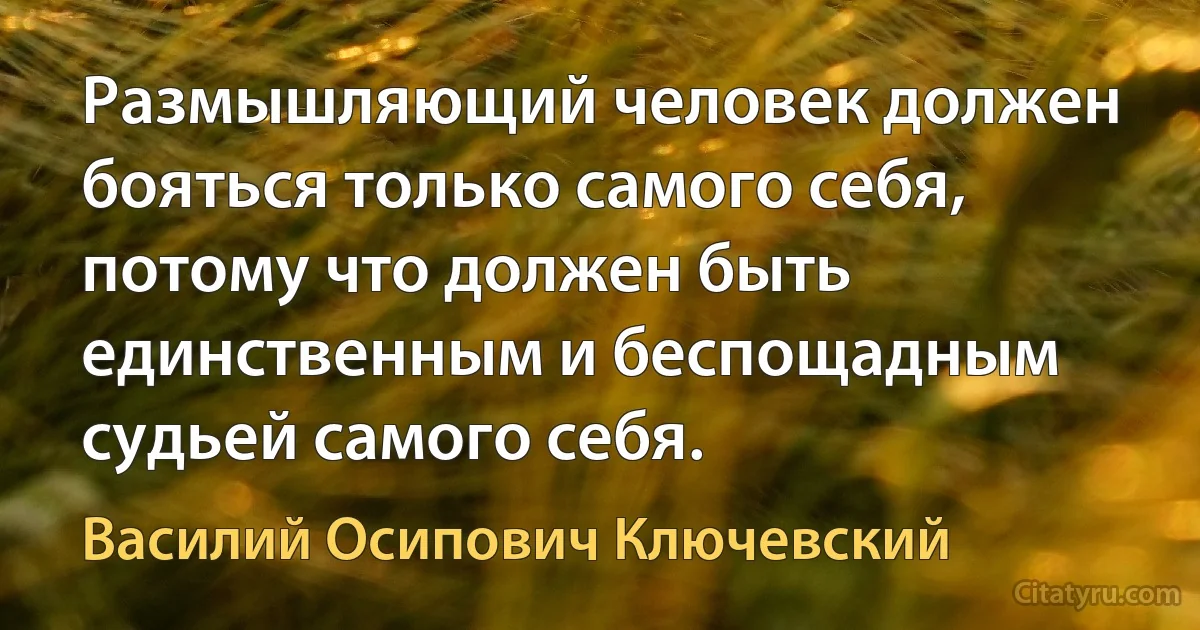 Размышляющий человек должен бояться только самого себя, потому что должен быть единственным и беспощадным судьей самого себя. (Василий Осипович Ключевский)