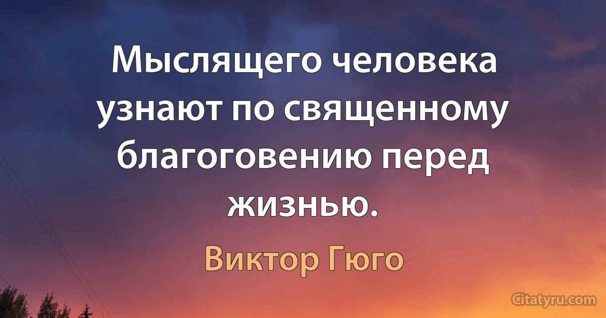 Мыслящего человека узнают по священному благоговению перед жизнью. (Виктор Гюго)