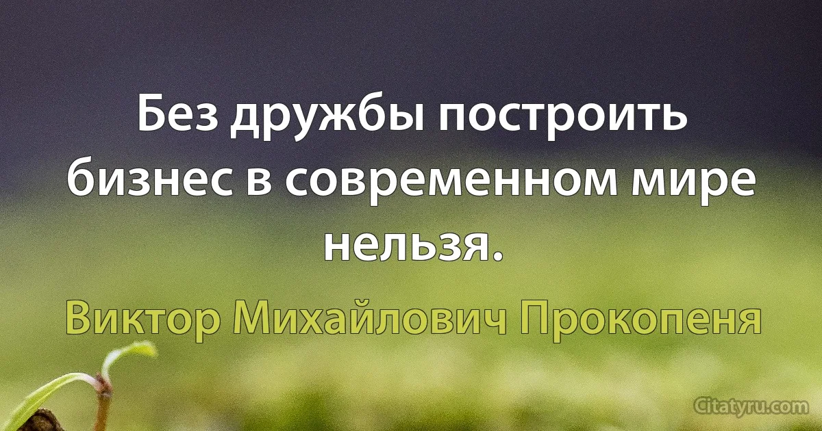 Без дружбы построить бизнес в современном мире нельзя. (Виктор Михайлович Прокопеня)