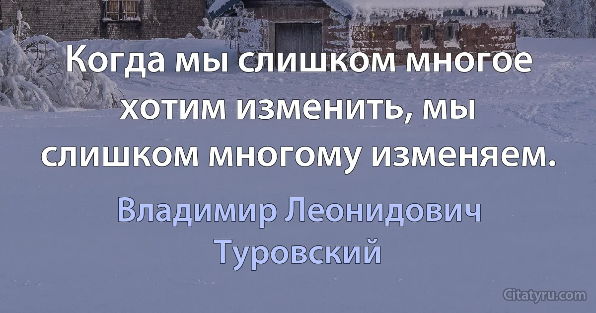 Когда мы слишком многое хотим изменить, мы слишком многому изменяем. (Владимир Леонидович Туровский)