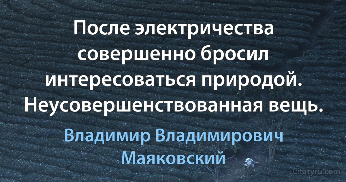 После электричества совершенно бросил интересоваться природой. Неусовершенствованная вещь. (Владимир Владимирович Маяковский)