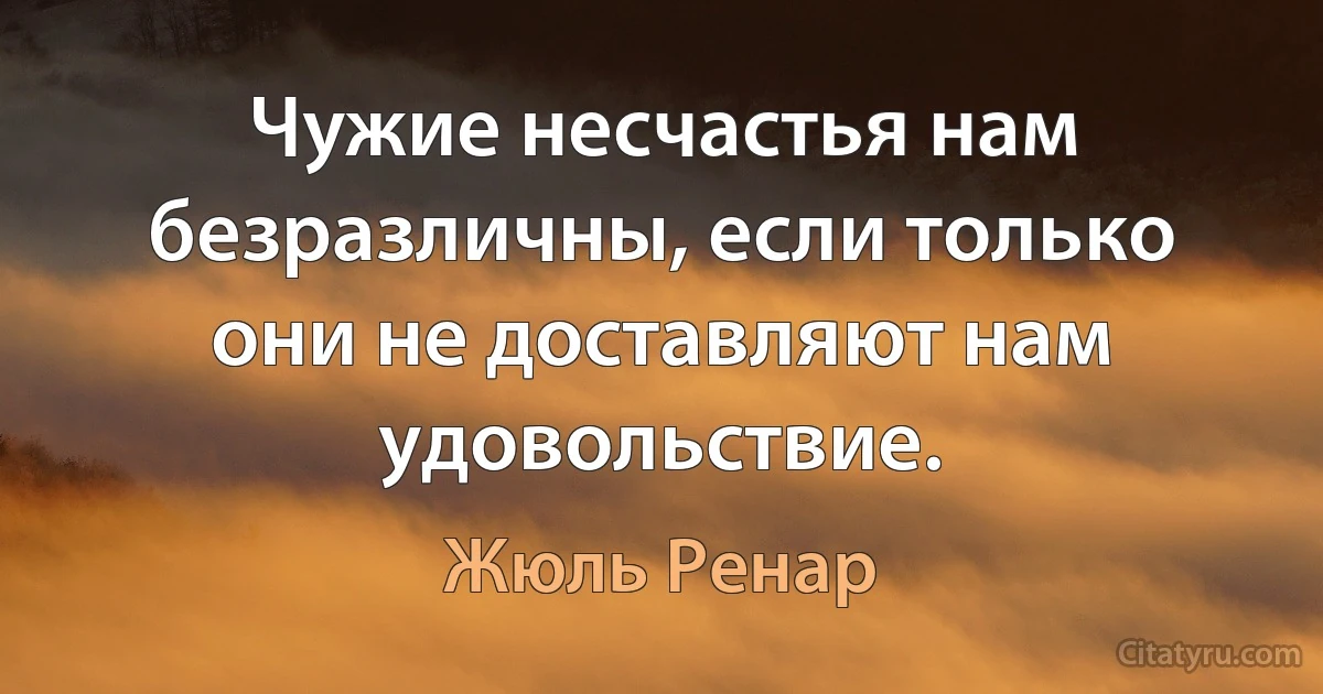 Чужие несчастья нам безразличны, если только они не доставляют нам удовольствие. (Жюль Ренар)